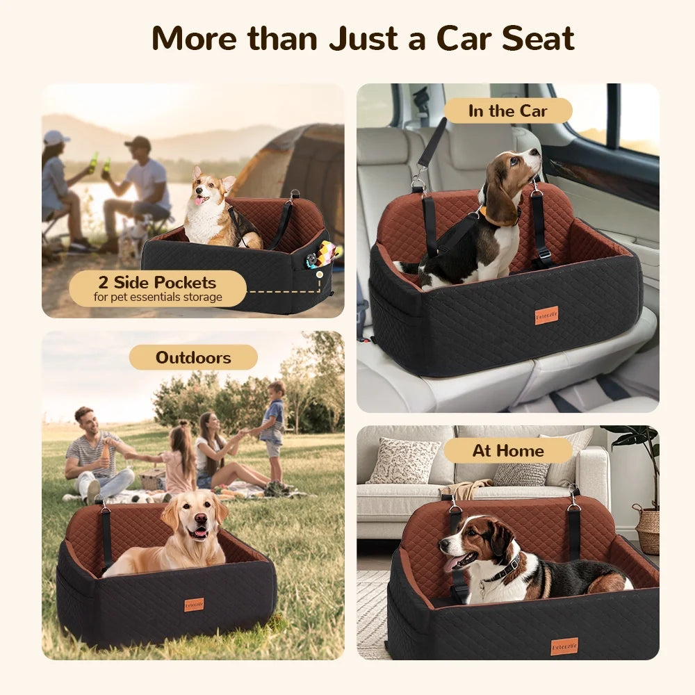 Large Dog Car Seat,  Elevated Pet Car Seat for Dogs up to 55Kg, Detachable & Washable Car Dog Bed with Storage Pockets