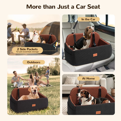 Large Dog Car Seat,  Elevated Pet Car Seat for Dogs up to 55Kg, Detachable & Washable Car Dog Bed with Storage Pockets
