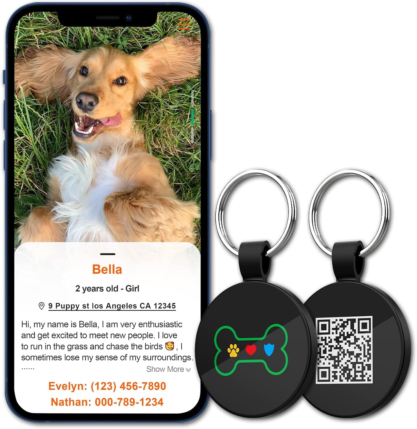 QR Code Pet ID | Personalized Dog & Cat Collar Tag | Online Profile with Instant Scanned Location Alert Email