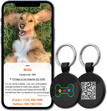 QR Code Pet ID | Personalized Dog & Cat Collar Tag | Online Profile with Instant Scanned Location Alert Email