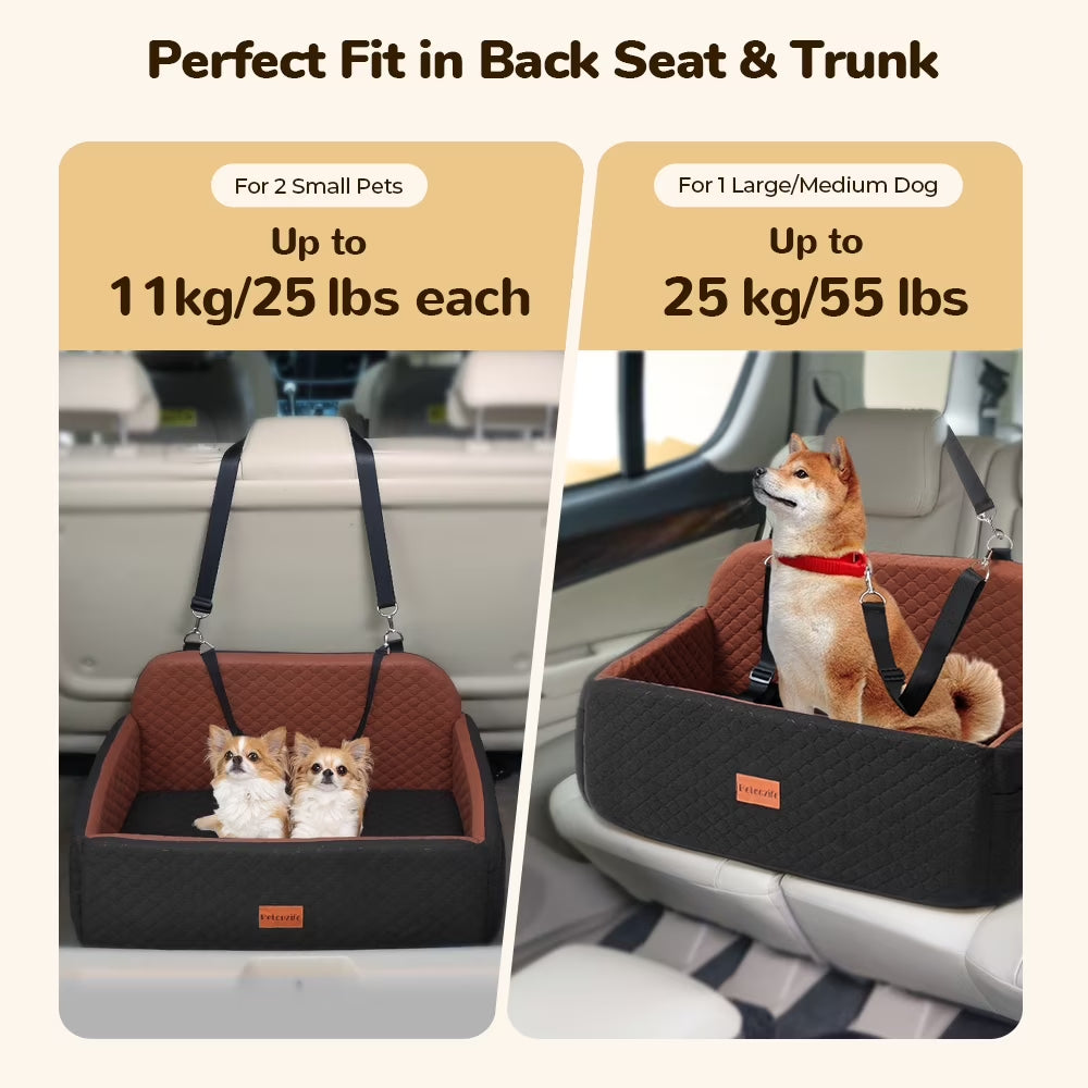 Large Dog Car Seat,  Elevated Pet Car Seat for Dogs up to 55Kg, Detachable & Washable Car Dog Bed with Storage Pockets