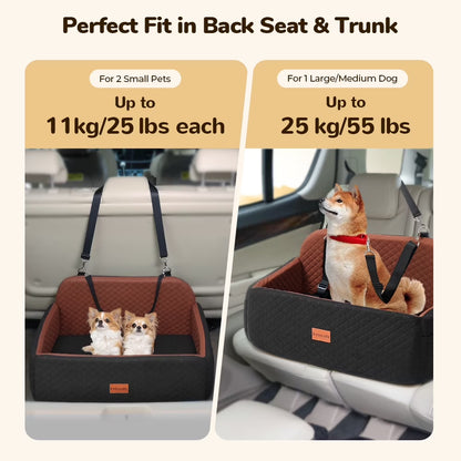 Large Dog Car Seat,  Elevated Pet Car Seat for Dogs up to 55Kg, Detachable & Washable Car Dog Bed with Storage Pockets