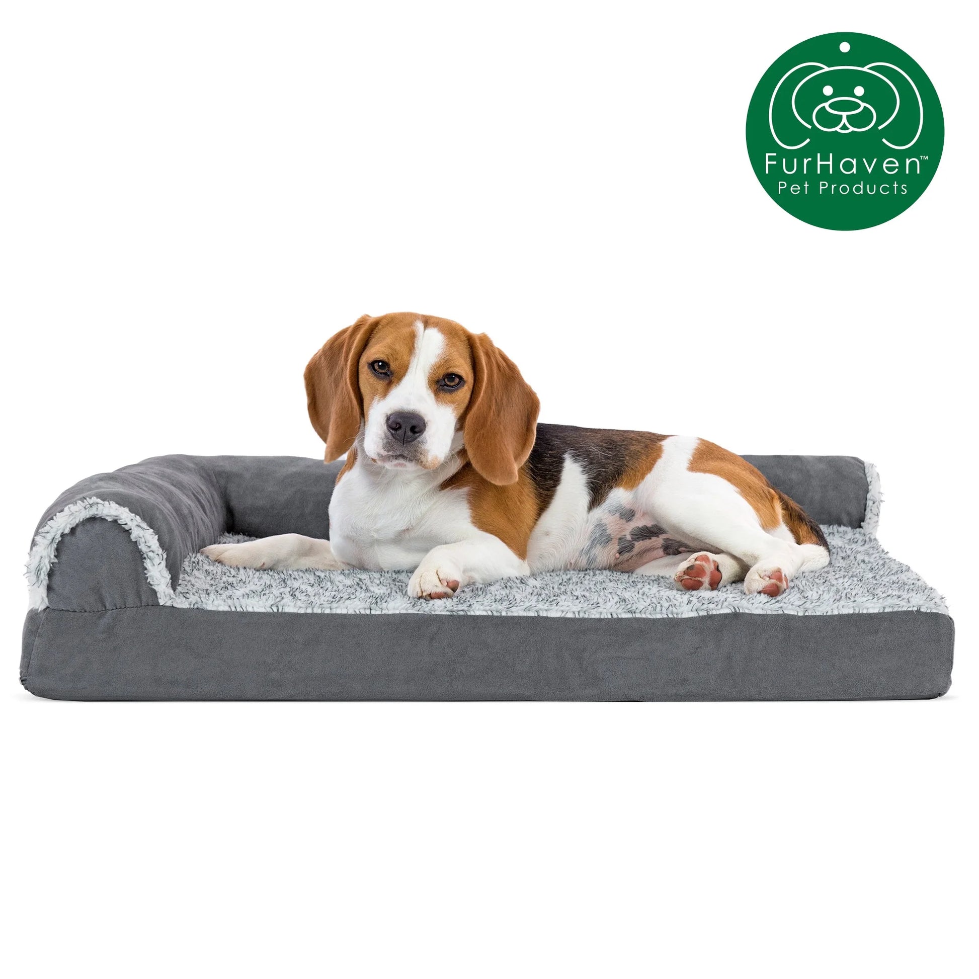 Pet Products Two-Tone Faux Fur & Suede Cooling Gel Top Deluxe Chaise Lounge Pet Bed for Dogs & Cats - Stone Gray, Medium