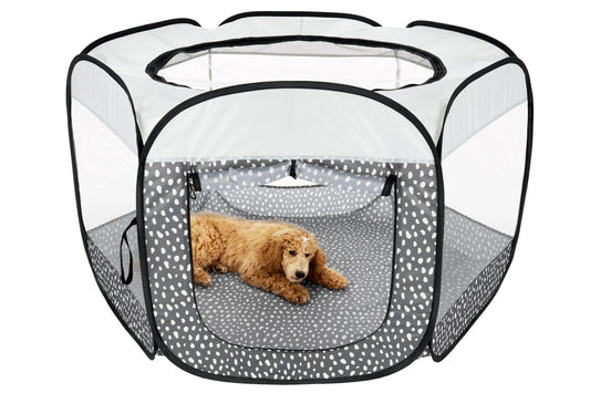 Pet Products Mesh Open-Air Pet Playpen - Gray Pebbles, Extra Large