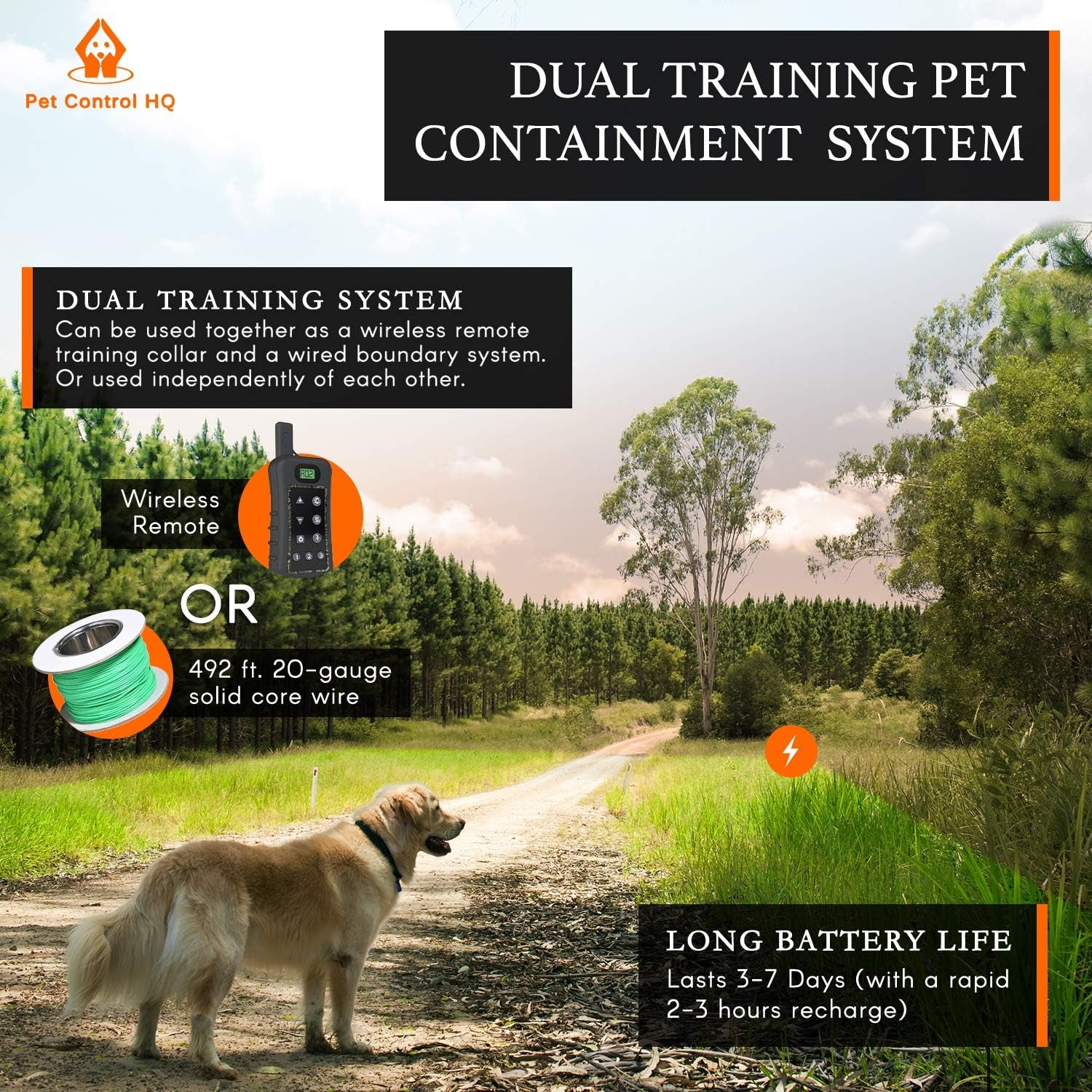 Wireless Dog Fence System - Dog Fence Electric Shock Collar Training with Remote - Pet Containment System with Fence Wire Underground Perimeter (2 Dogs with Remote)