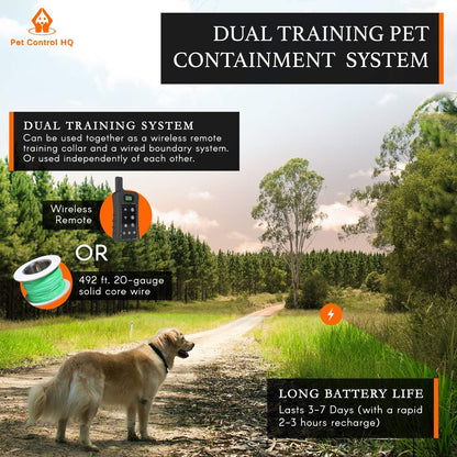 Wireless Dog Fence System - Dog Fence Electric Shock Collar Training with Remote - Pet Containment System with Fence Wire Underground Perimeter (2 Dogs with Remote)