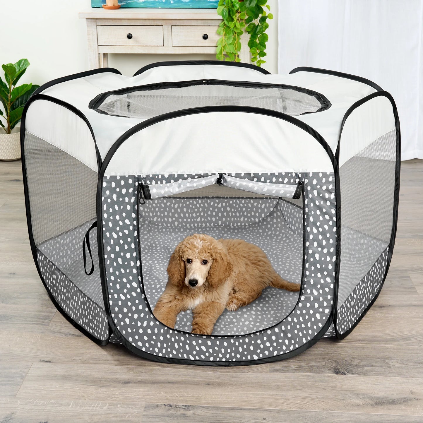 Pet Products Mesh Open-Air Pet Playpen - Gray Pebbles, Extra Large