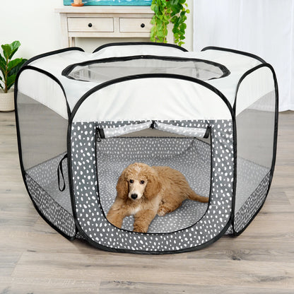 Pet Products Mesh Open-Air Pet Playpen - Gray Pebbles, Extra Large