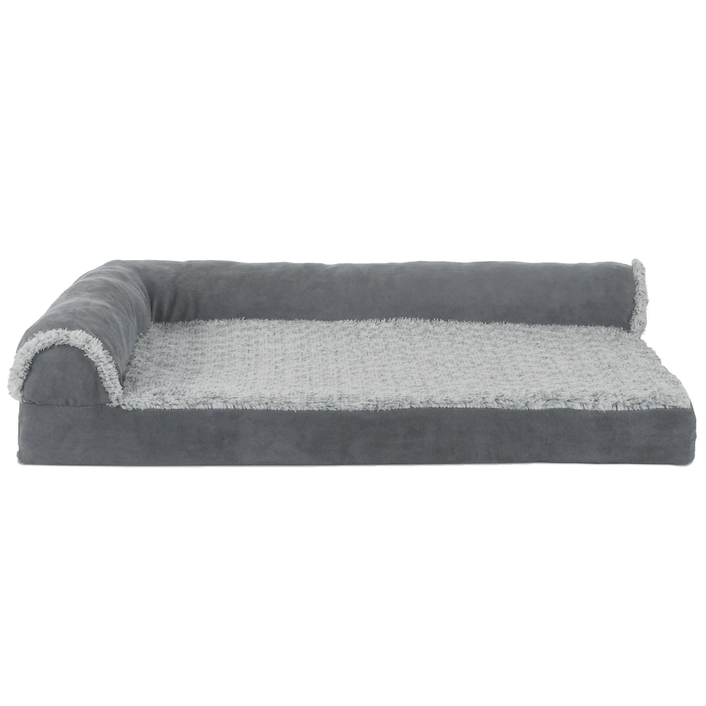 Pet Products Two-Tone Faux Fur & Suede Cooling Gel Top Deluxe Chaise Lounge Pet Bed for Dogs & Cats - Stone Gray, Medium