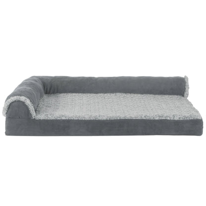 Pet Products Two-Tone Faux Fur & Suede Cooling Gel Top Deluxe Chaise Lounge Pet Bed for Dogs & Cats - Stone Gray, Medium