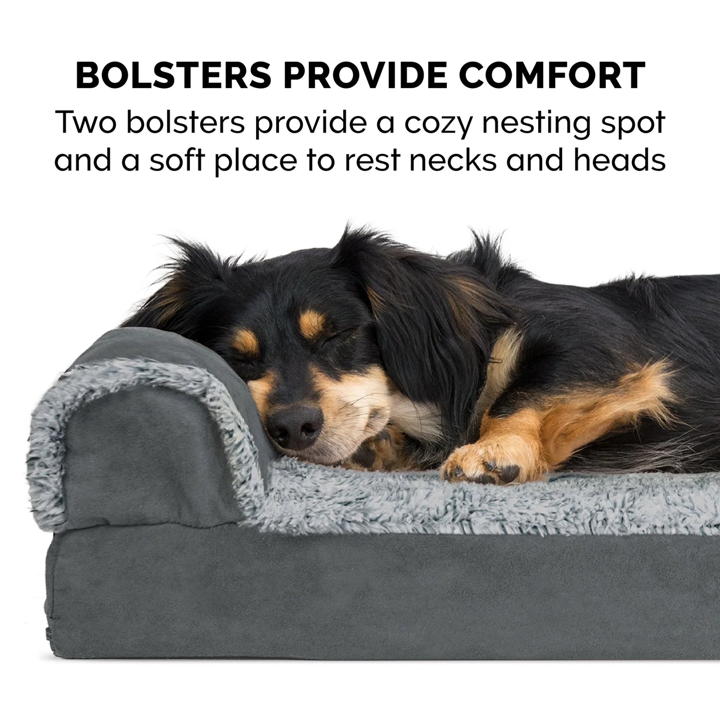 Pet Products Two-Tone Faux Fur & Suede Cooling Gel Top Deluxe Chaise Lounge Pet Bed for Dogs & Cats - Stone Gray, Medium