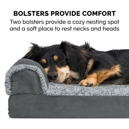 Pet Products Two-Tone Faux Fur & Suede Cooling Gel Top Deluxe Chaise Lounge Pet Bed for Dogs & Cats - Stone Gray, Medium
