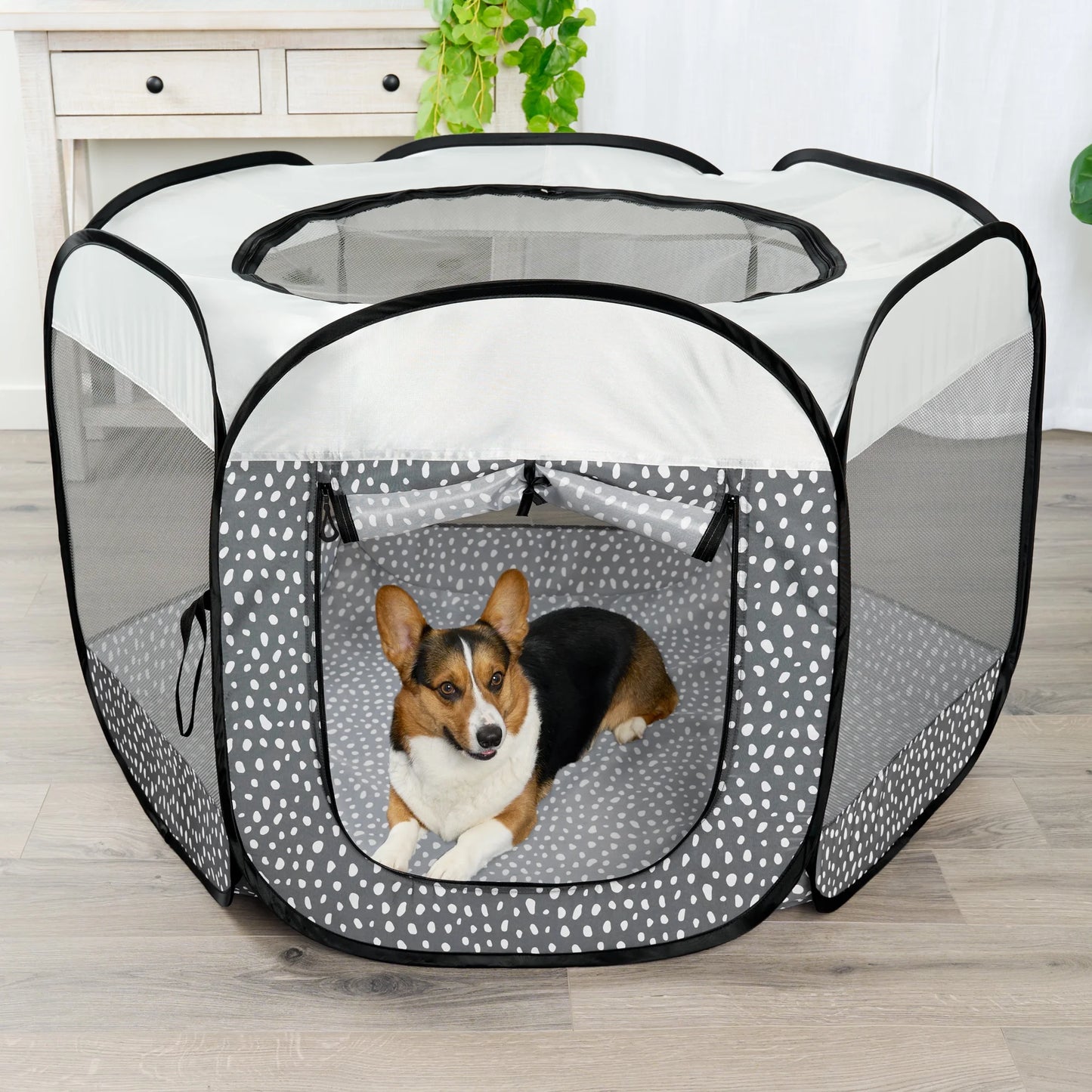 Pet Products Mesh Open-Air Pet Playpen - Gray Pebbles, Large