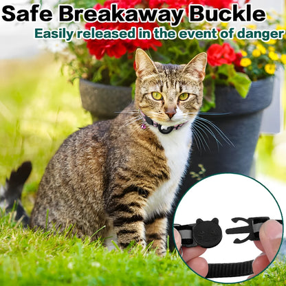 3 Pcs Airtag Cat Collar Breakaway Reflective Kitten Collar with Apple Air Tag Holder and Bell Waterproof Cat Collar, 0.4 Inches3 Pack