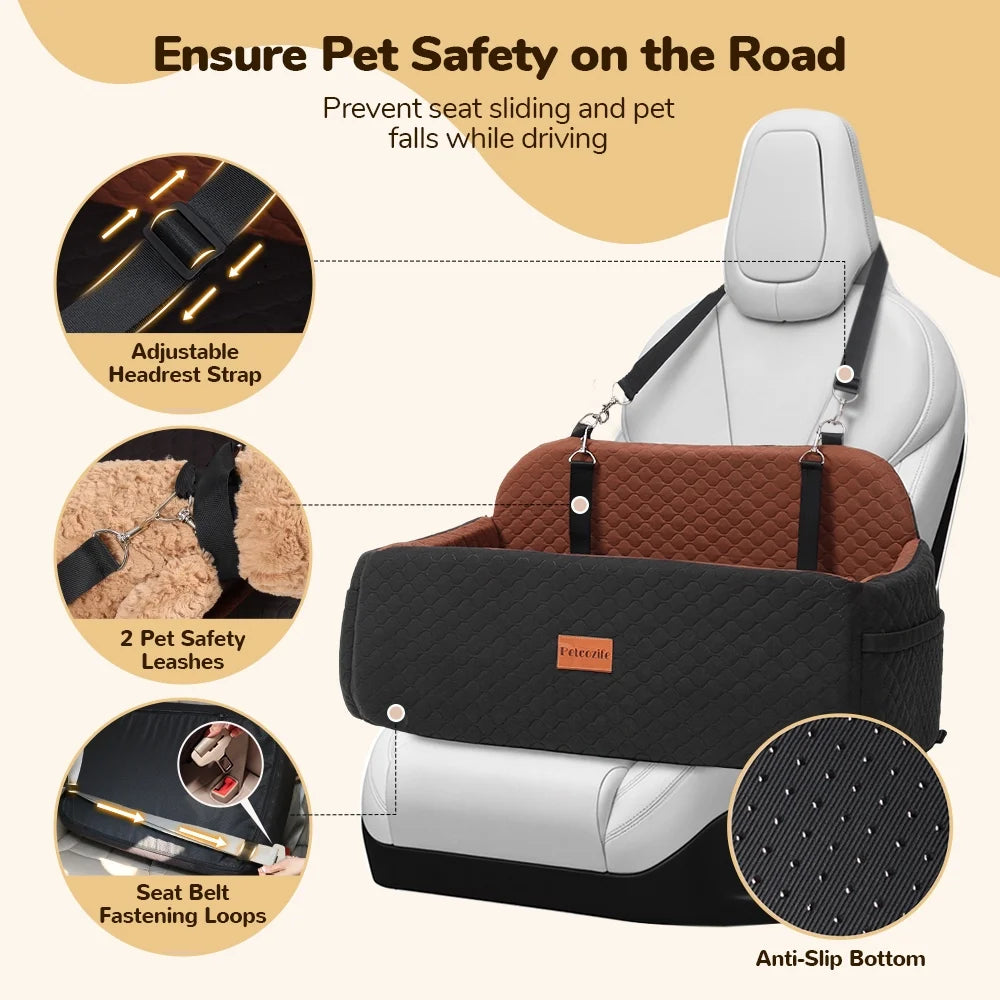 Large Dog Car Seat,  Elevated Pet Car Seat for Dogs up to 55Kg, Detachable & Washable Car Dog Bed with Storage Pockets