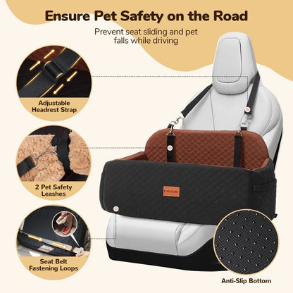 Large Dog Car Seat,  Elevated Pet Car Seat for Dogs up to 55Kg, Detachable & Washable Car Dog Bed with Storage Pockets
