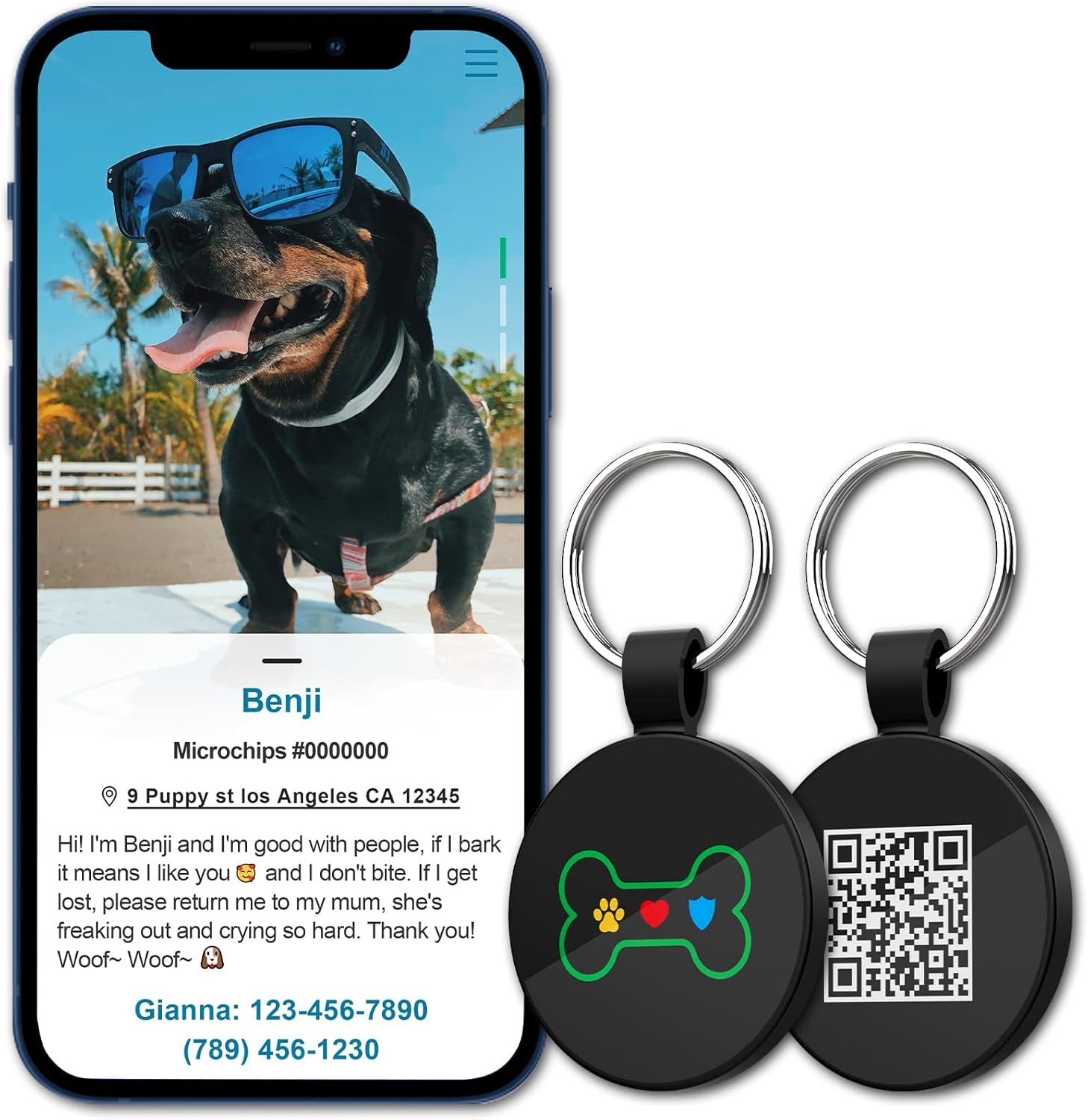 QR Code Pet ID | Personalized Dog & Cat Collar Tag | Online Profile with Instant Scanned Location Alert Email