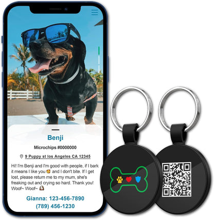 QR Code Pet ID | Personalized Dog & Cat Collar Tag | Online Profile with Instant Scanned Location Alert Email